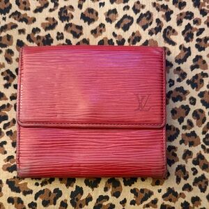 Authentic Louis Vuitton Tri Fold Epi Leather Red Wallet Coin Purse.
